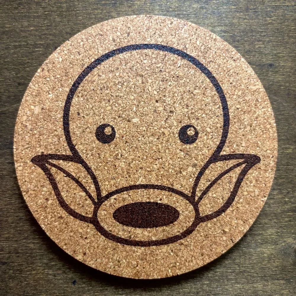 Pokemon Bellsprout Face Laser Engraved Cork Coaster